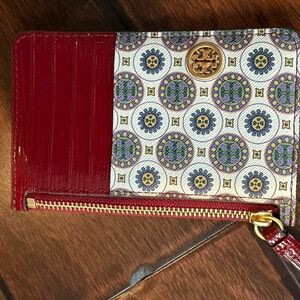 Tory Burch Red and White Patterned Wallet